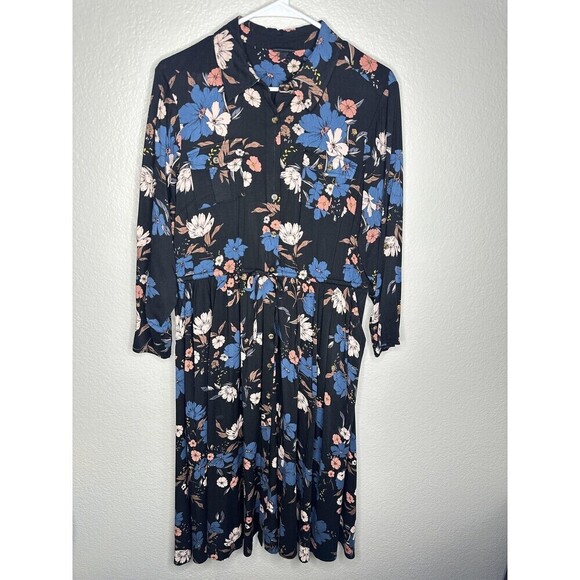 Dresses & Skirts - Torrid Dress Womens 0 US Large Floral Button Down Midi Rayon Stretch Casual